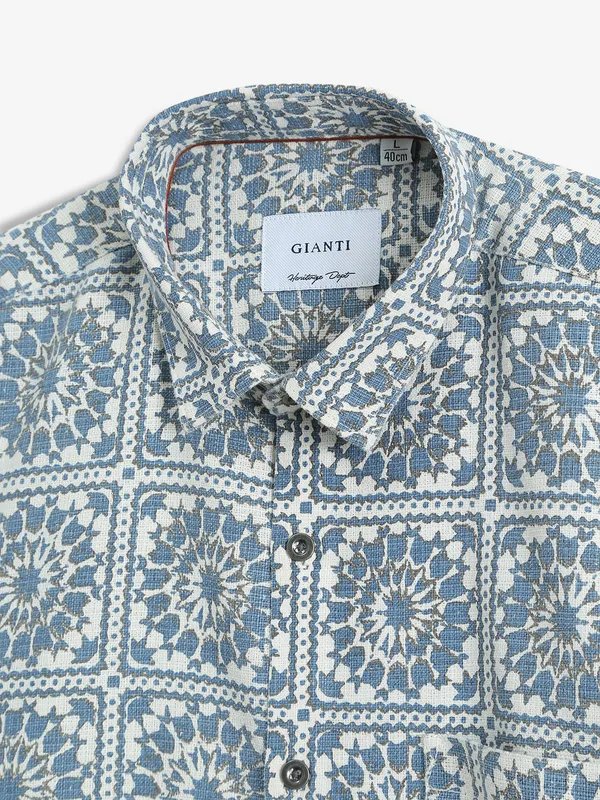 GIANTI printed blue and white cotton shirt