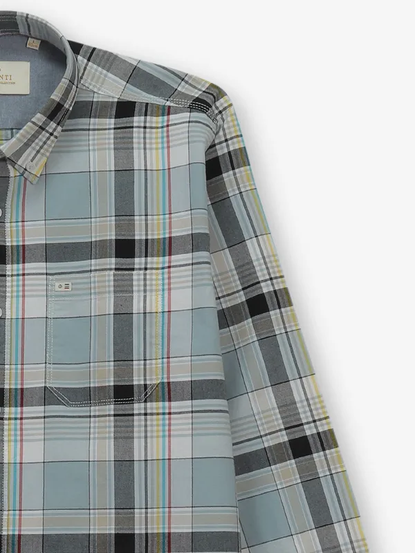 GIANTI sky blue cotton checked shirt