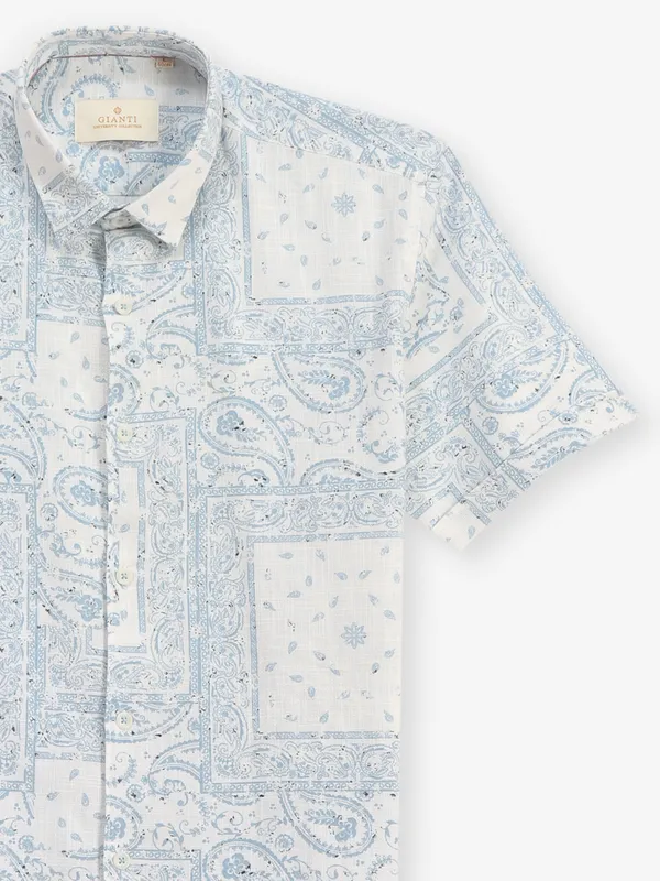 GIANTI sky blue printed cotton slim fit shirt