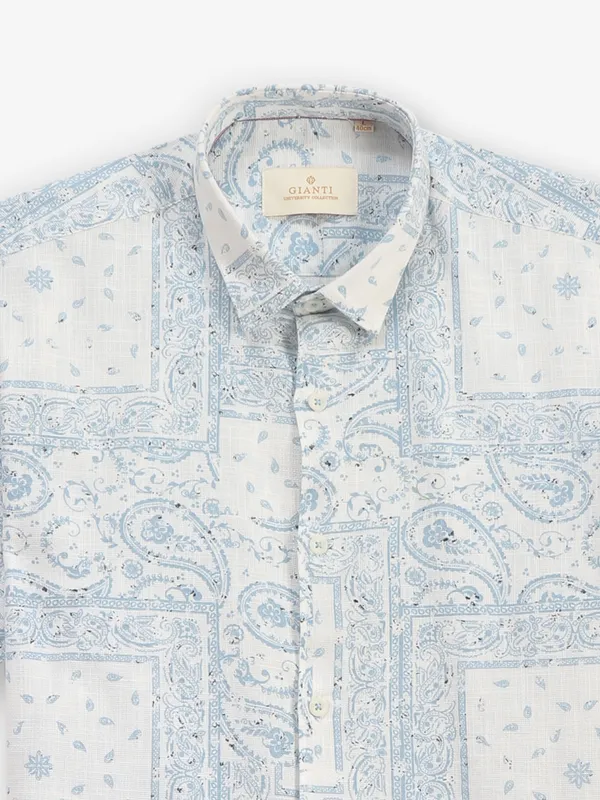 GIANTI sky blue printed cotton slim fit shirt