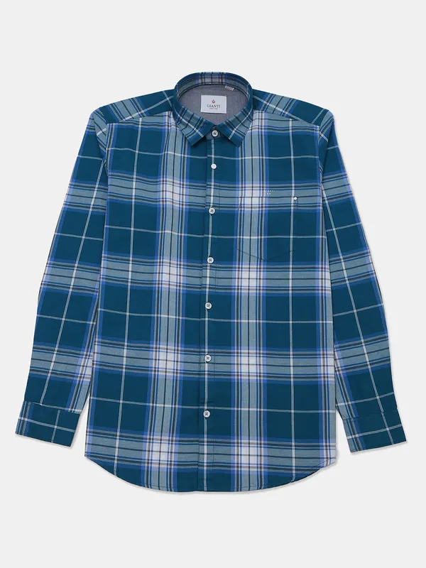Gianti teal blue cotton casual shirt for men