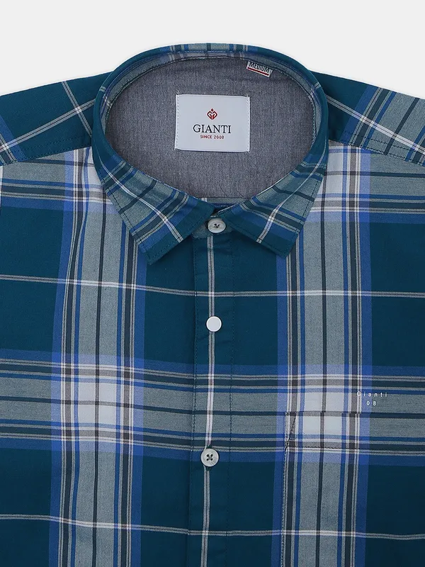 Gianti teal blue cotton casual shirt for men