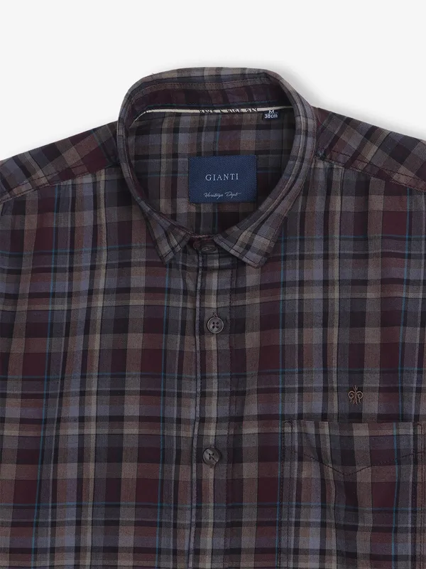 GIANTI wine cotton checks shirt