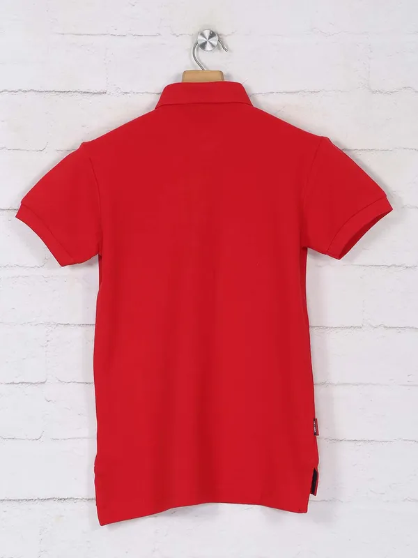 Gini & jony red solid cotton casual boys polo neck t-shirt