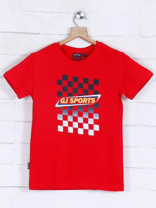 Gini and Jony red printed casual boys t-shirt
