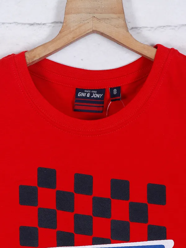 Gini and Jony red printed casual boys t-shirt