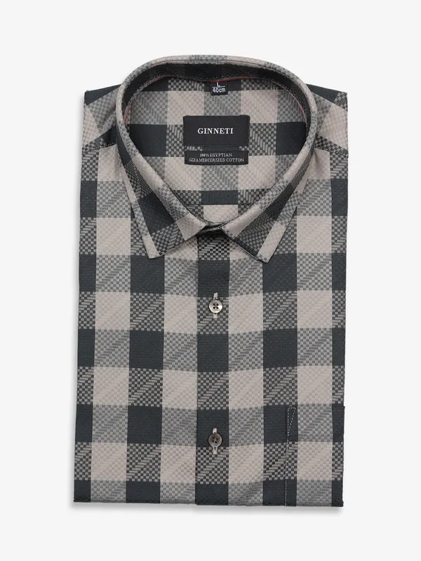 GINNETI beige and green checks shirt