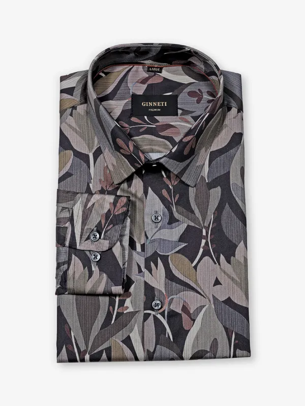 GINNETI black cotton silk shirt in printed