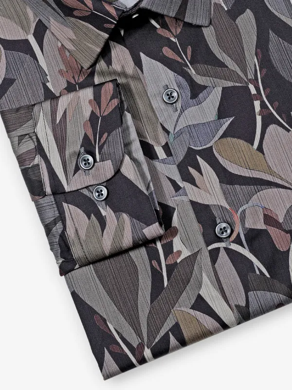 GINNETI black cotton silk shirt in printed