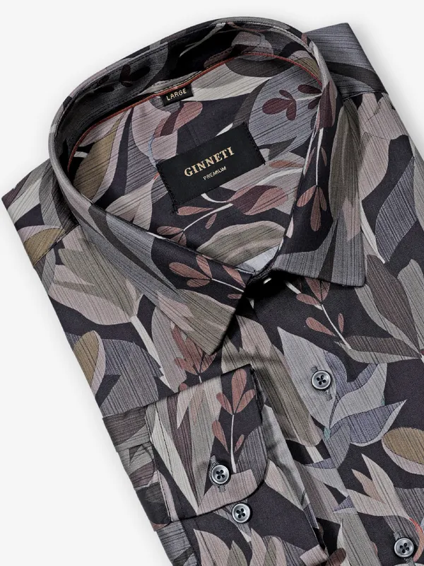 GINNETI black cotton silk shirt in printed