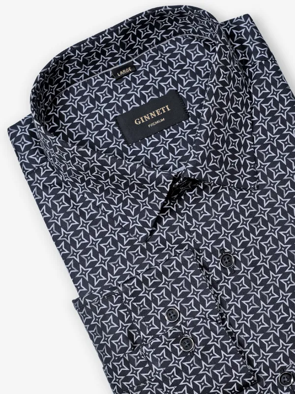 GINNETI black printed cotton silk shirt