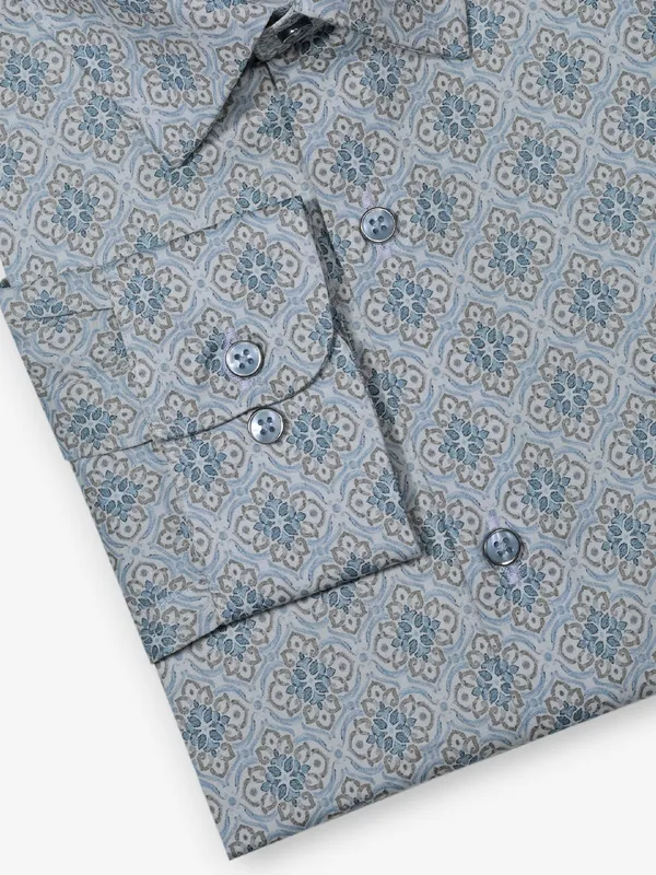 GINNETI blue printed cotton silk shirt