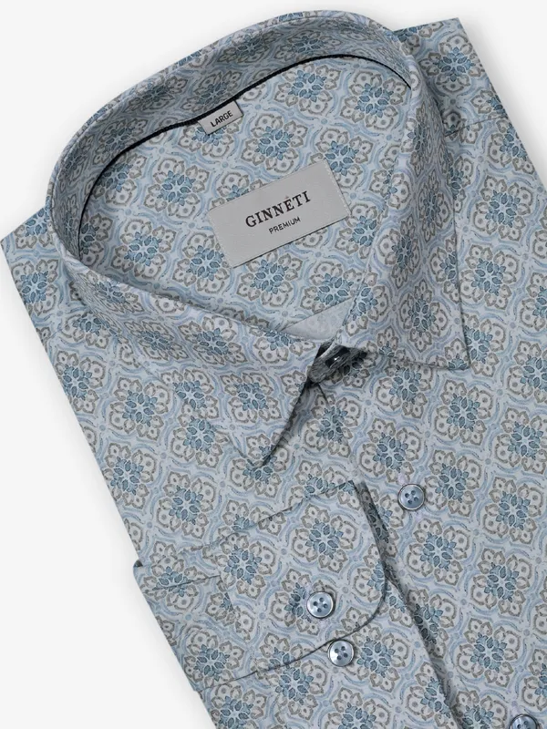 GINNETI blue printed cotton silk shirt