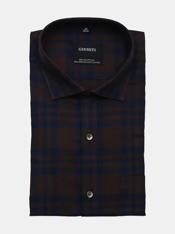 Ginneti brown checks cotton partywear shirt