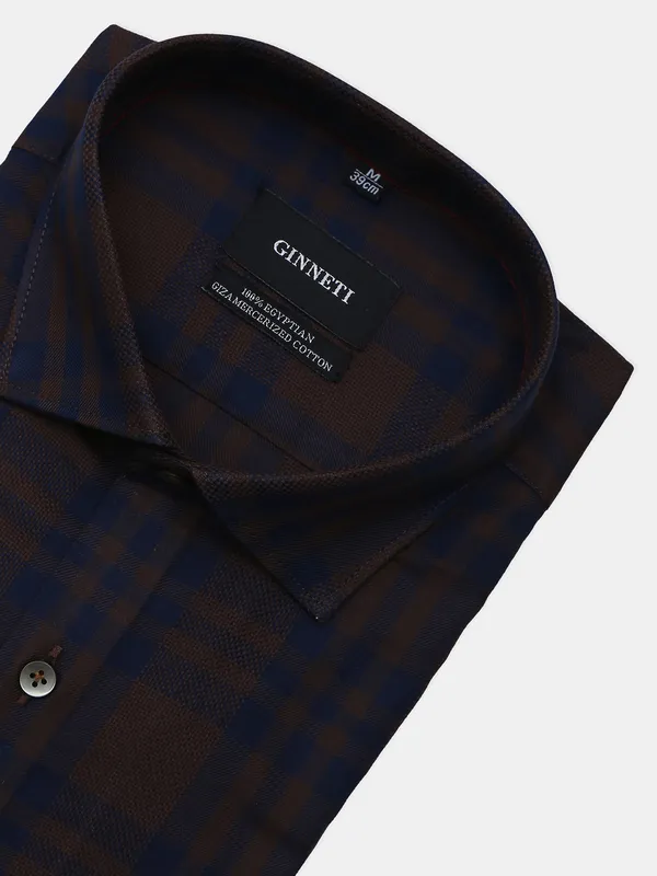 Ginneti brown checks cotton partywear shirt