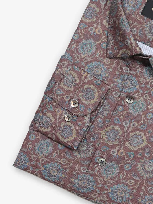 GINNETI brown cotton party style slim fit shirt