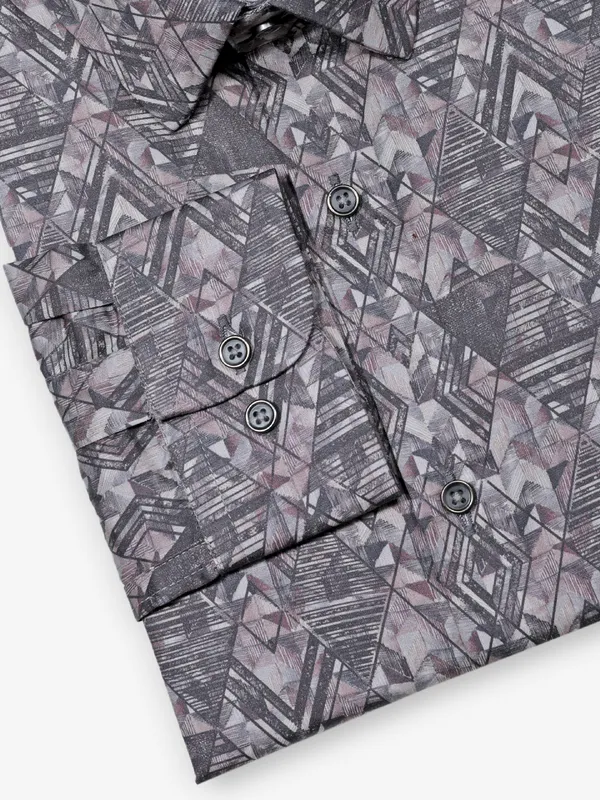GINNETI brown printed cotton silk shirt