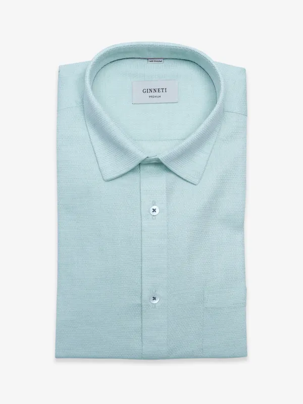 Ginneti cotton pista green textured shirt