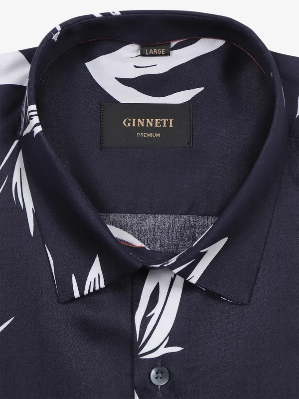 GINNETI cotton printed navy shirt