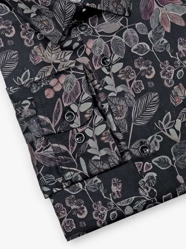 GINNETI cotton silk black shirt in printed