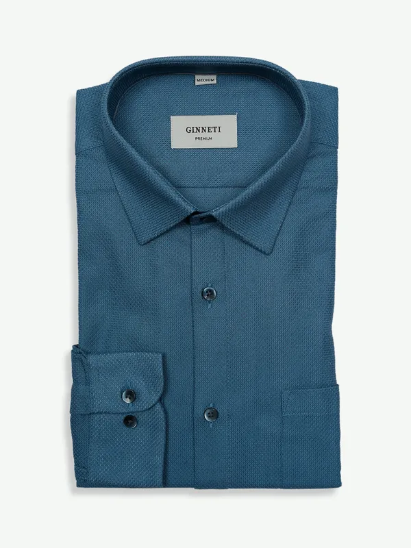 Ginneti cotton stone blue textured shirt