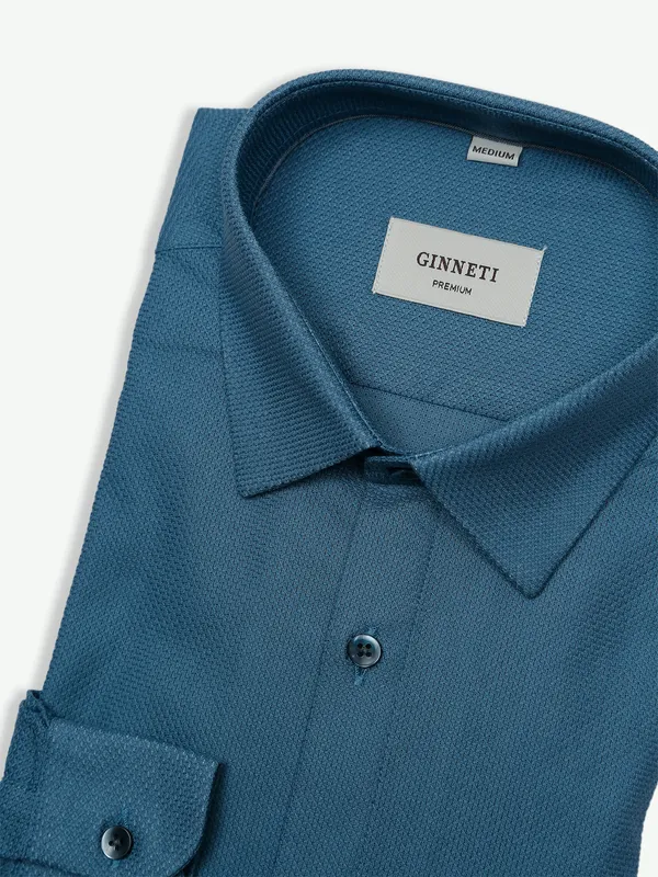 Ginneti cotton stone blue textured shirt