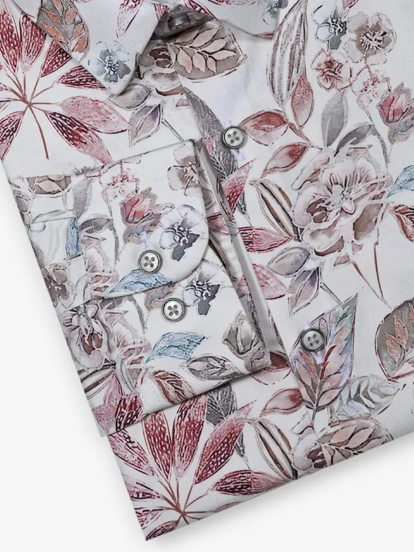 GINNETI cream printed cotton silk shirt