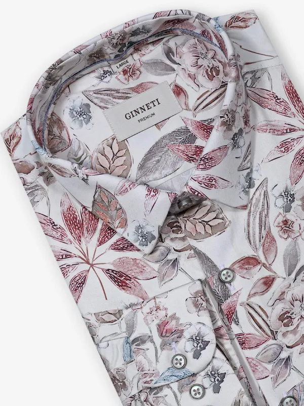 GINNETI cream printed cotton silk shirt