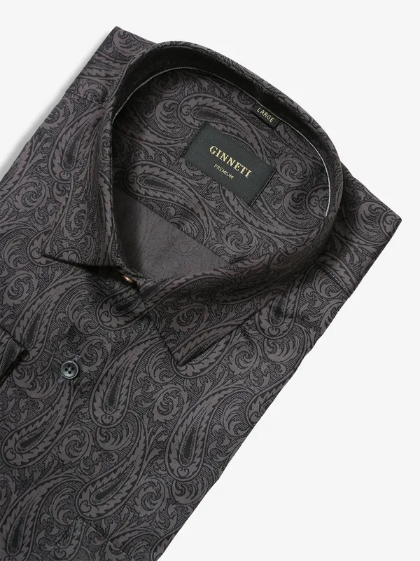 GINNETI dark grey printed cotton shirt