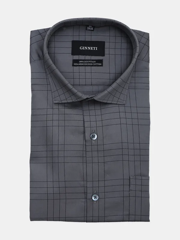 Ginneti grey party wear slim fit cotton shirt