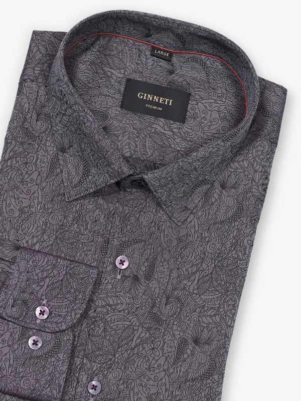 GINNETI grey printed cotton shirt fir mens
