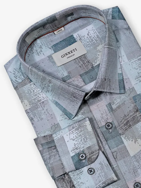 GINNETI grey printed shirt in cotton silk