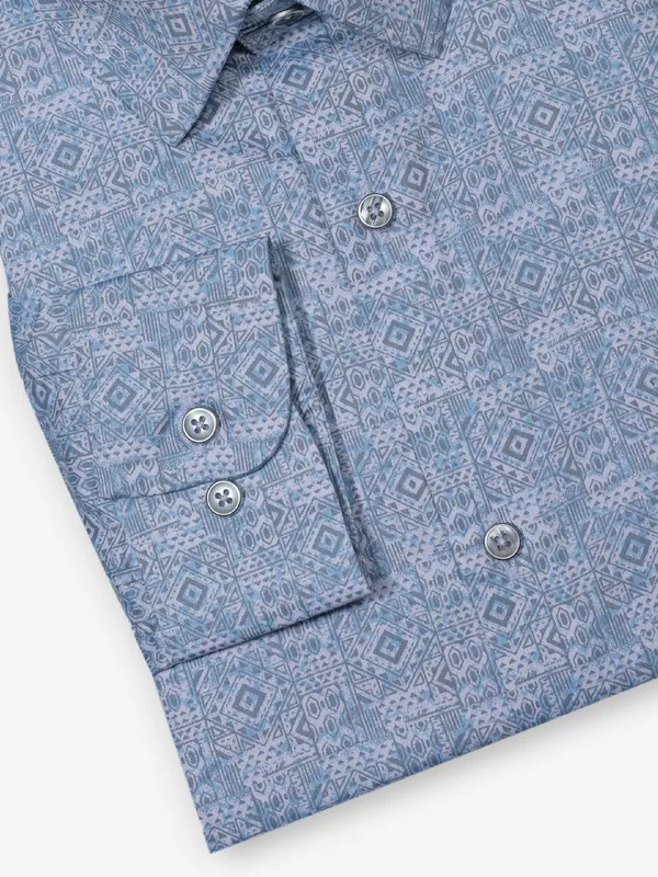 GINNETI light blue printed cotton silk shirt