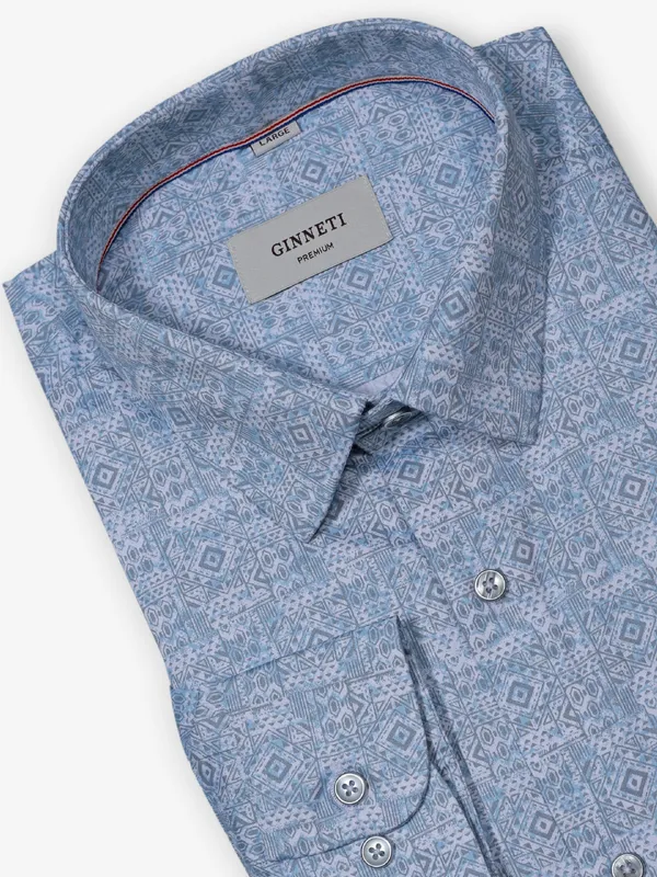 GINNETI light blue printed cotton silk shirt
