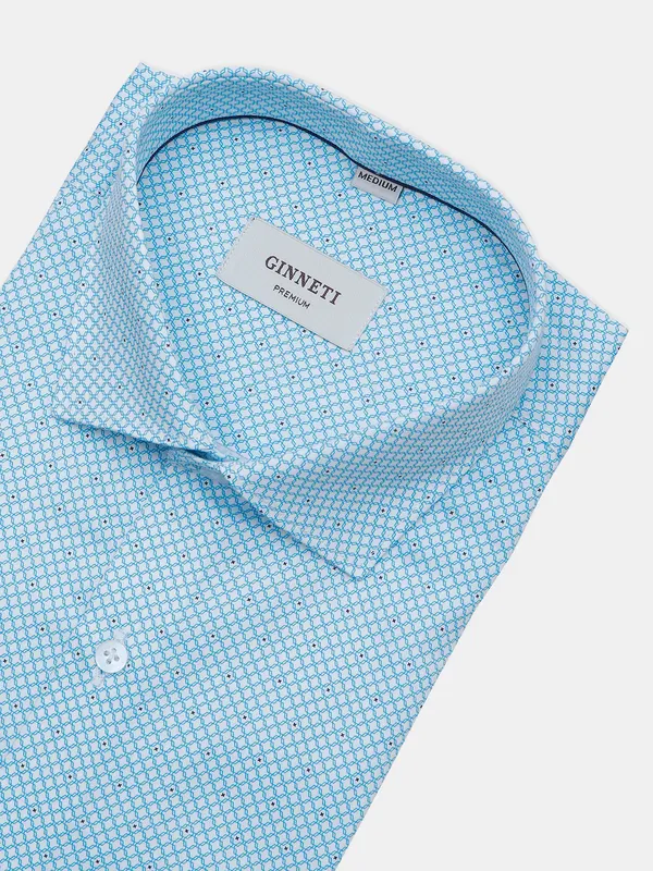 Ginneti light powder blue party wear printed shirt