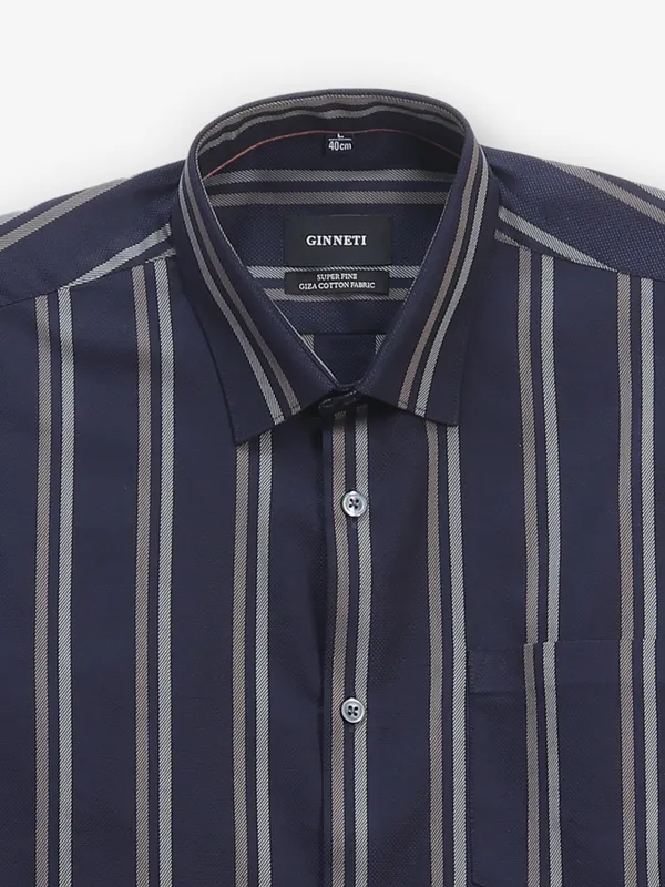 GINNETI navy stripe silk shirt