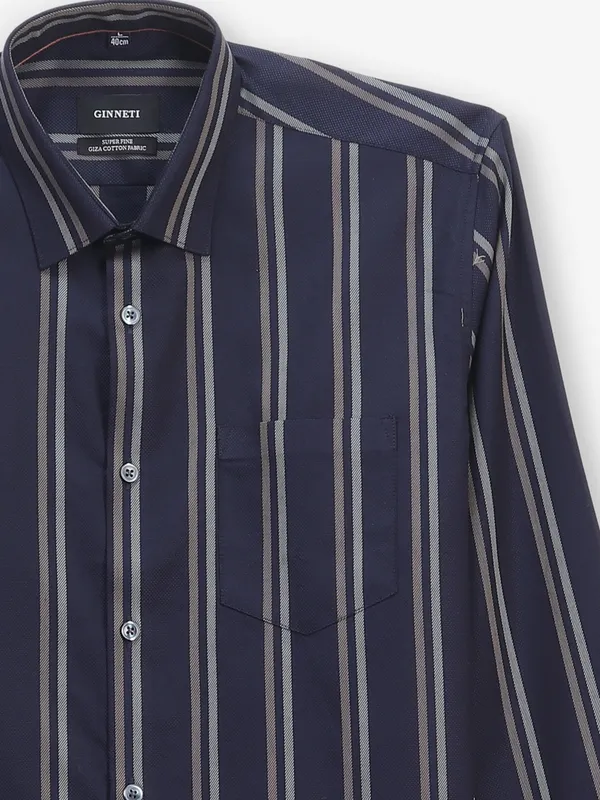 GINNETI navy stripe silk shirt