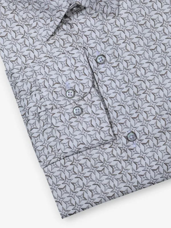 GINNETI off-white cotton silk printed shirt