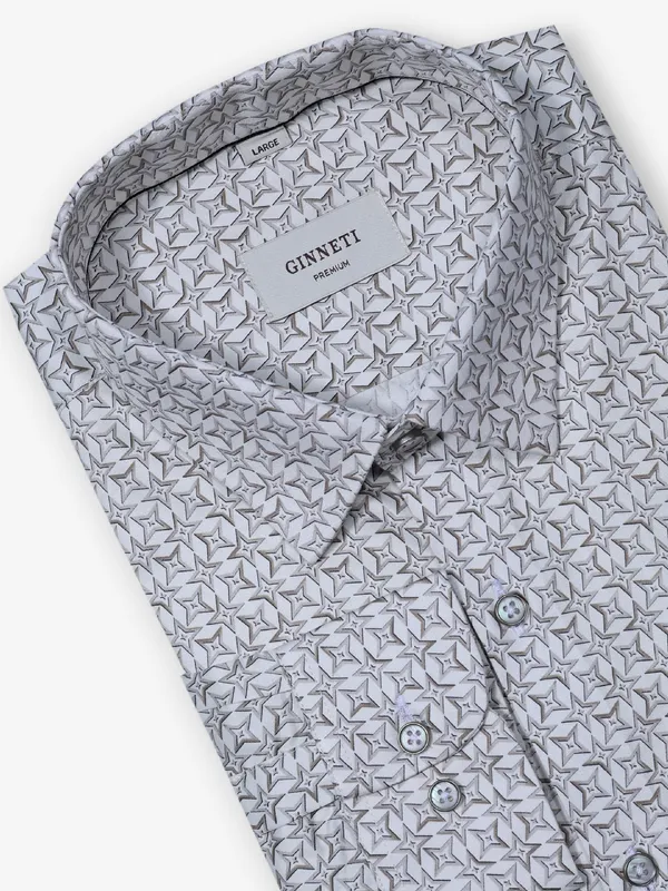 GINNETI off-white cotton silk printed shirt