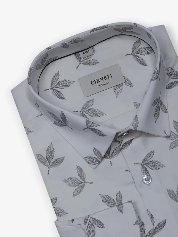 GINNETI off-white printed cotton shirt
