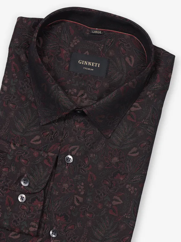 GINNETI printed brown cotton shirt