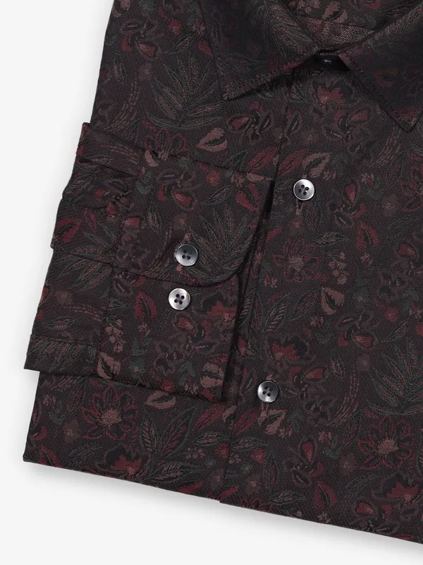 GINNETI printed brown cotton shirt