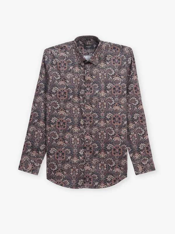 GINNETI printed brown cotton silk shirt