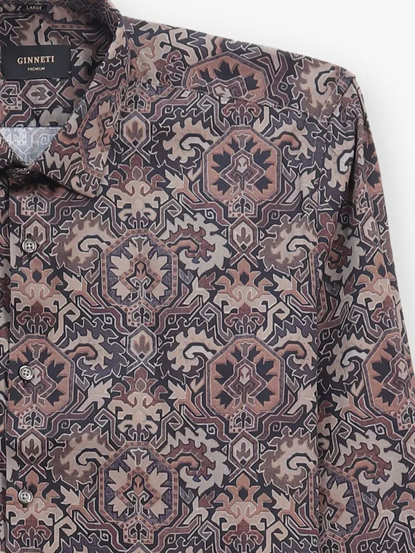GINNETI printed brown cotton silk shirt