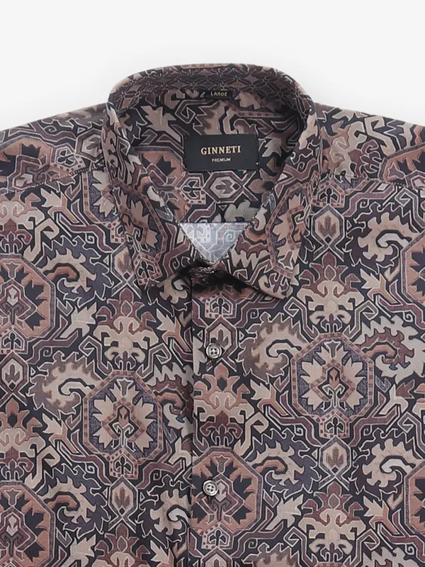GINNETI printed brown cotton silk shirt