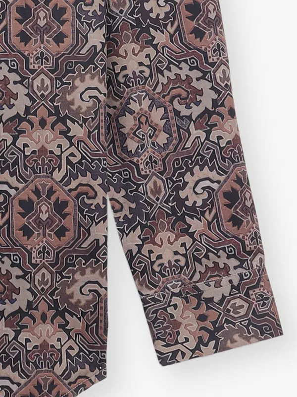 GINNETI printed brown cotton silk shirt