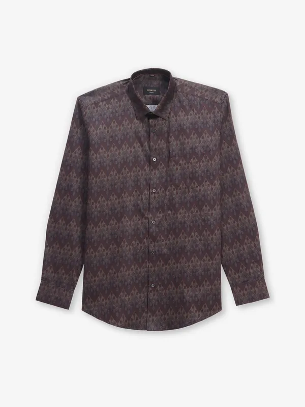 GINNETI printed brown silk shirt