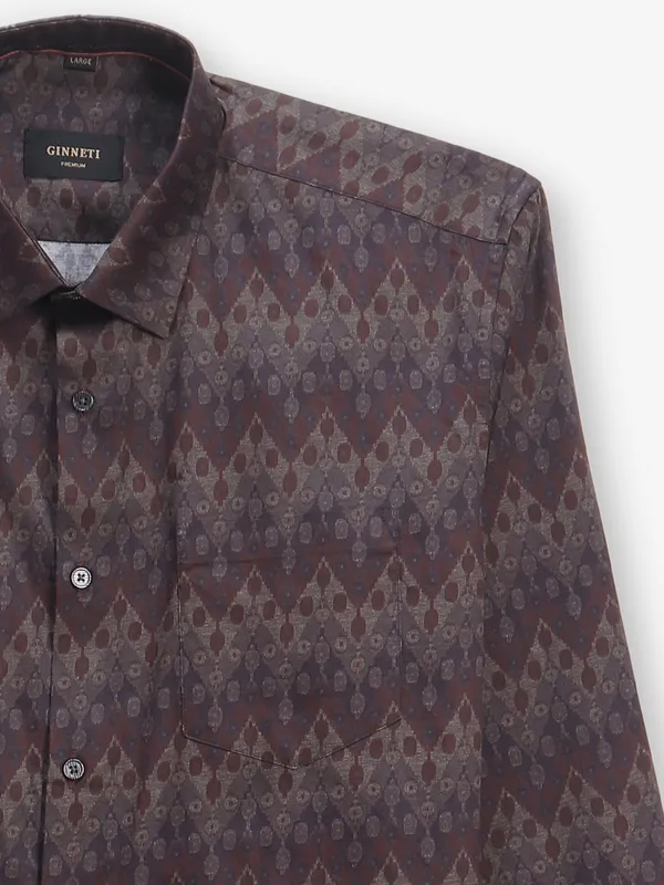 GINNETI printed brown silk shirt