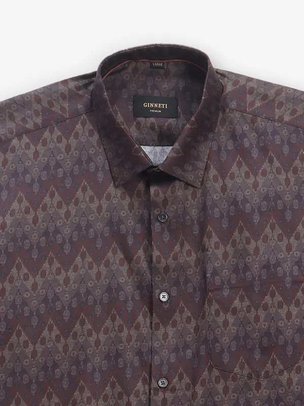 GINNETI printed brown silk shirt