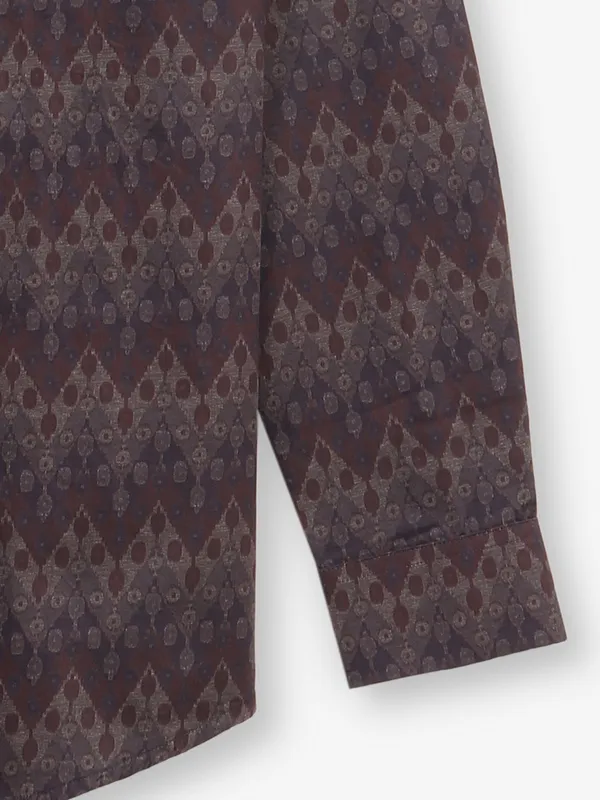 GINNETI printed brown silk shirt